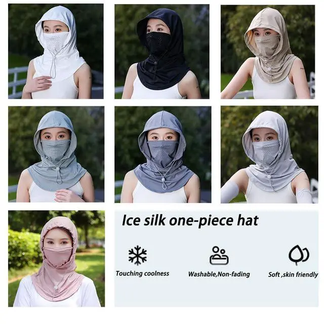 Alt view image 7 of 7 - Women's UV Protection Balaclava Hat with Neck Guard & Face Mask for Cycling, Travel & Outdoor Activities Light Khaki