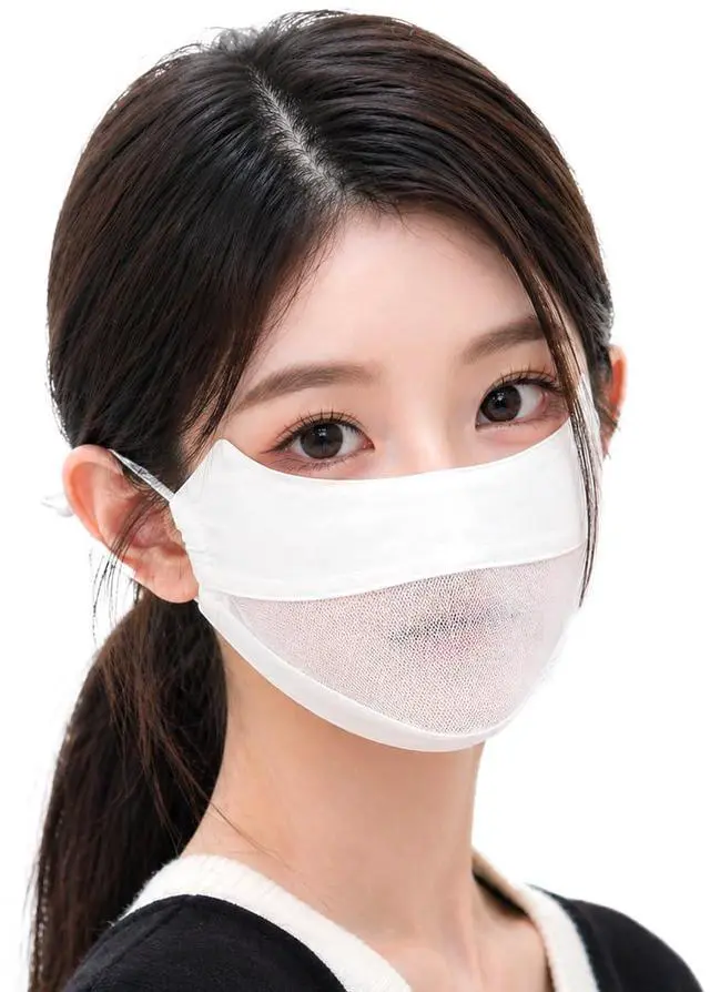 Main image of UPF 50+ Reusable Cloth Mask, UV Guard Face Cover, Korean Slim Fit (White) | Breathing Mesh, Cooling Silky Satin, Moisture & Heat Wicking Outdoors, Adjustable Fit Ear Straps, Anti-Fog, Glasses Friendly