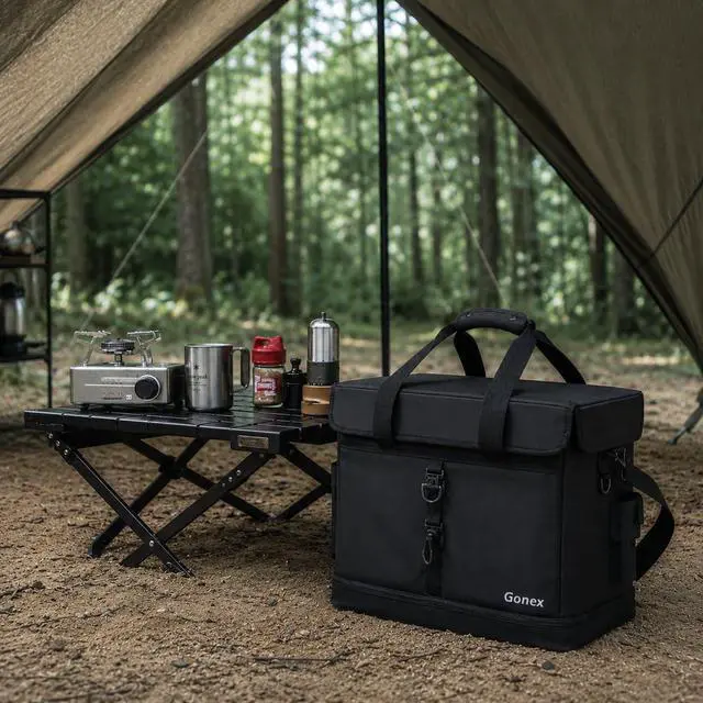 Alt view image 2 of 7 - Camping Storage Bag 36L Collapsible Tote with Waterproof Bottom | PVC Waterproof Base, Camping Gear Storage, Detachable Pouches, Removable Liner, Outdoor Use