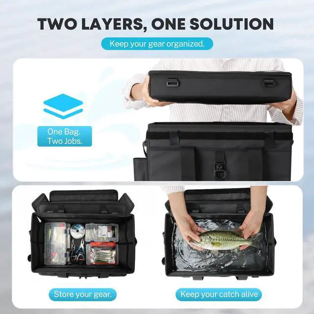 Alt view image 4 of 7 - Camping Storage Bag 36L Collapsible Tote with Waterproof Bottom | PVC Waterproof Base, Camping Gear Storage, Detachable Pouches, Removable Liner, Outdoor Use