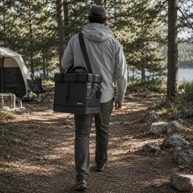 Alt view image 5 of 7 - Camping Storage Bag 36L Collapsible Tote with Waterproof Bottom | PVC Waterproof Base, Camping Gear Storage, Detachable Pouches, Removable Liner, Outdoor Use