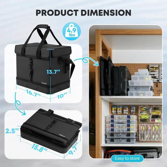 Alt view image 7 of 7 - Camping Storage Bag 36L Collapsible Tote with Waterproof Bottom | PVC Waterproof Base, Camping Gear Storage, Detachable Pouches, Removable Liner, Outdoor Use