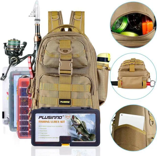 Alt view image 3 of 7 - Fishing Backpack Tackle Bag, Water-Resistant Backpack with Rod Holder, Ideal Gifts for Men