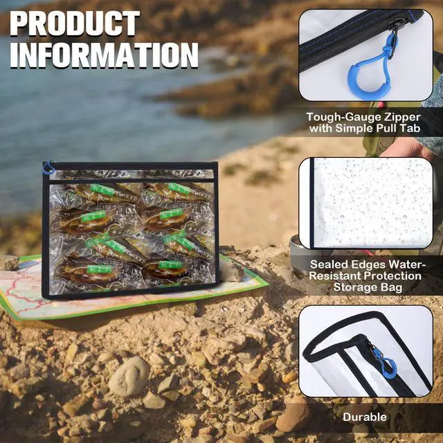 Alt view image 3 of 7 - 2 Pcs Clear Fishing Tackle Bag Tackle Storage Bag Water Resistant Sealed Edges for Bait, Lures, Soft Plastics(Medium)