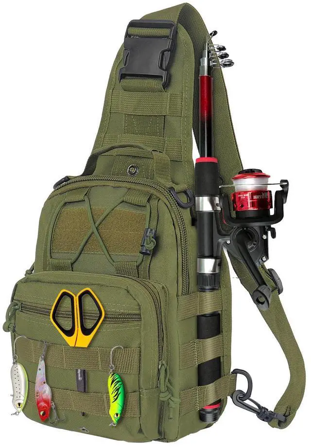 Main image of Fishing Backpack Small Fishing Tackle Storage Bag with 3 Methods of Carrying Large Capacity Sling Backpack for Outdoor Hiking Travel Hunting (Army Green)