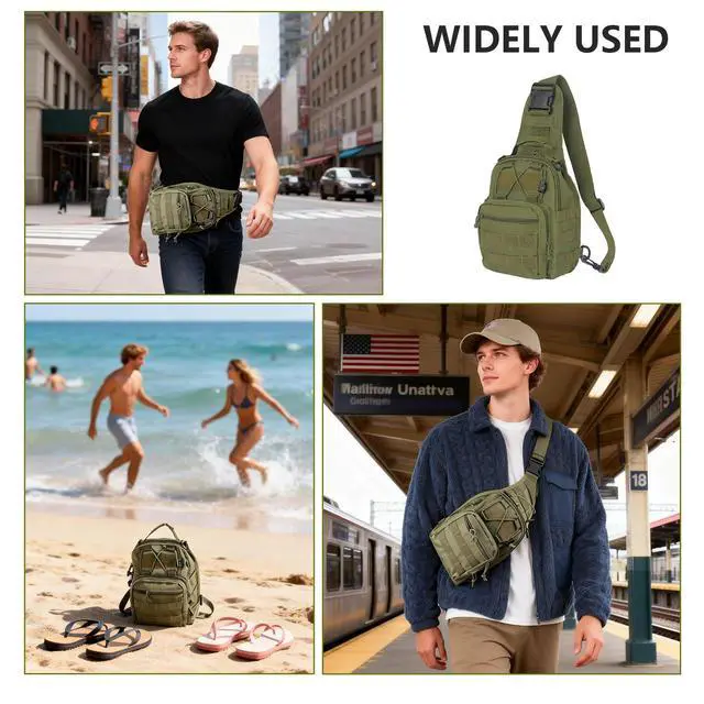 Alt view image 7 of 7 - Fishing Backpack Small Fishing Tackle Storage Bag with 3 Methods of Carrying Large Capacity Sling Backpack for Outdoor Hiking Travel Hunting (Army Green)