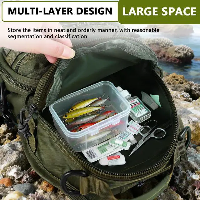 Alt view image 6 of 7 - Fishing Backpack Small Fishing Tackle Storage Bag with 3 Methods of Carrying Large Capacity Sling Backpack for Outdoor Hiking Travel Hunting (Army Green)