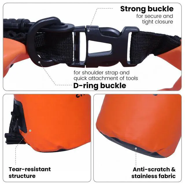 Alt view image 3 of 7 - Waterproof Dry Bag, Heavy-Duty Roll Top Dry Storage Backpack, 5L | Outdoor Boating Kayaking Fly Fishing Rafting Camping, Lightweight Floating Marine Gear Swim Accessory for Men Women, Orange