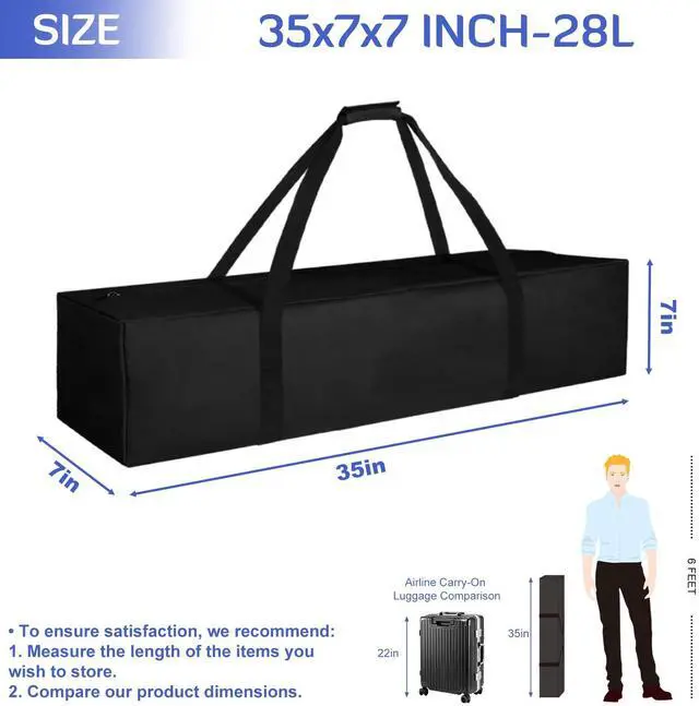 Alt view image 2 of 7 - 35x7x7 Inch Tripod Carrying Case, Travel Sport Storage Bag, 28L | Luggage Bag with Upgrade Zipper, Foldable Waterproof Tripod Case for Light Stands, Fishing Rods, Tent Poles, and Camera Gear