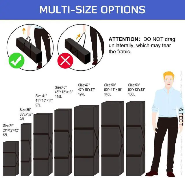 Alt view image 4 of 7 - 35x7x7 Inch Tripod Carrying Case, Travel Sport Storage Bag, 28L | Luggage Bag with Upgrade Zipper, Foldable Waterproof Tripod Case for Light Stands, Fishing Rods, Tent Poles, and Camera Gear