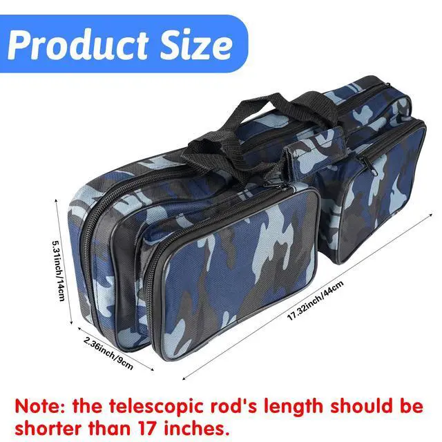 Alt view image 2 of 7 - Fishing Tackle Carrier Bag with 2 Front Storage Pockets for Telescopic Rod | 17-inch Large Capacity Travel Fishing Carry Case Organizer Handbag for Collapsible Pole Tool Accessory