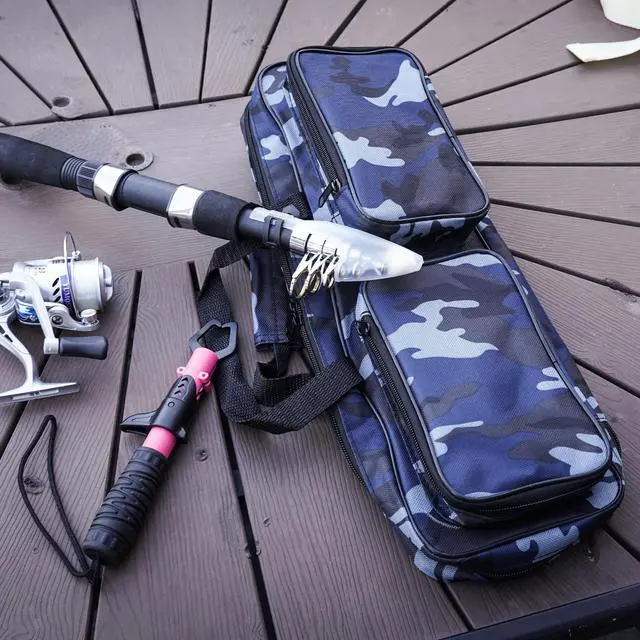 Alt view image 4 of 7 - Fishing Tackle Carrier Bag with 2 Front Storage Pockets for Telescopic Rod | 17-inch Large Capacity Travel Fishing Carry Case Organizer Handbag for Collapsible Pole Tool Accessory