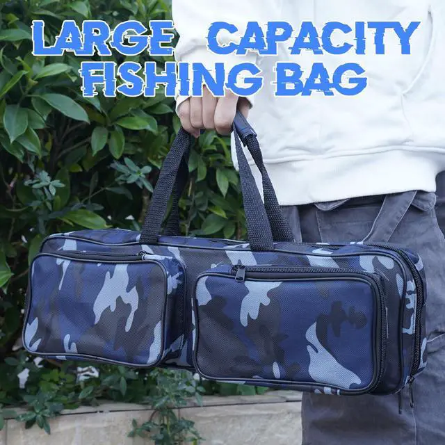 Alt view image 7 of 7 - Fishing Tackle Carrier Bag with 2 Front Storage Pockets for Telescopic Rod | 17-inch Large Capacity Travel Fishing Carry Case Organizer Handbag for Collapsible Pole Tool Accessory