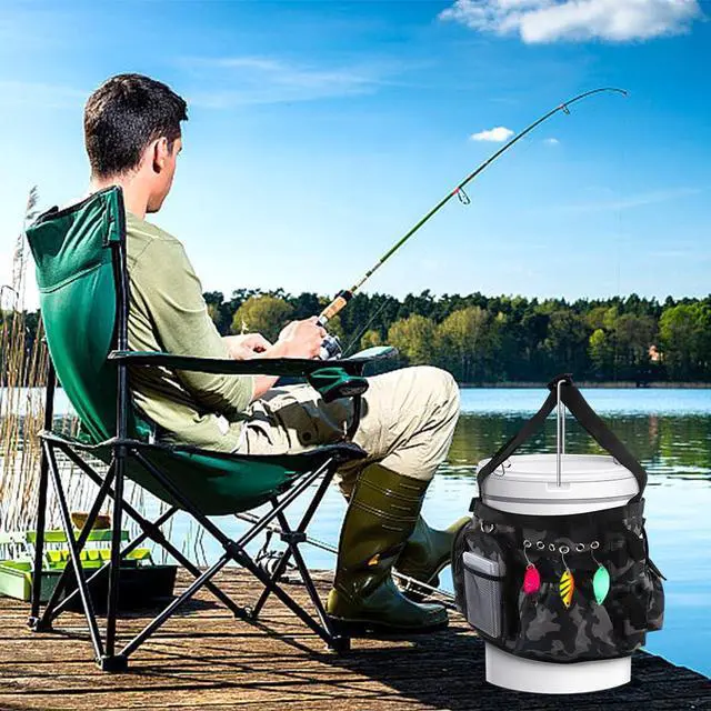Alt view image 4 of 7 - Fishing Bucket Organizer for 5 Gallon Bucket,Outdoor Ice-Fishing Tackle Bag with Bait Buckets Cover,Adjustable Buckle,Multi-Pockets for Fishing Gear & Accessories Storage