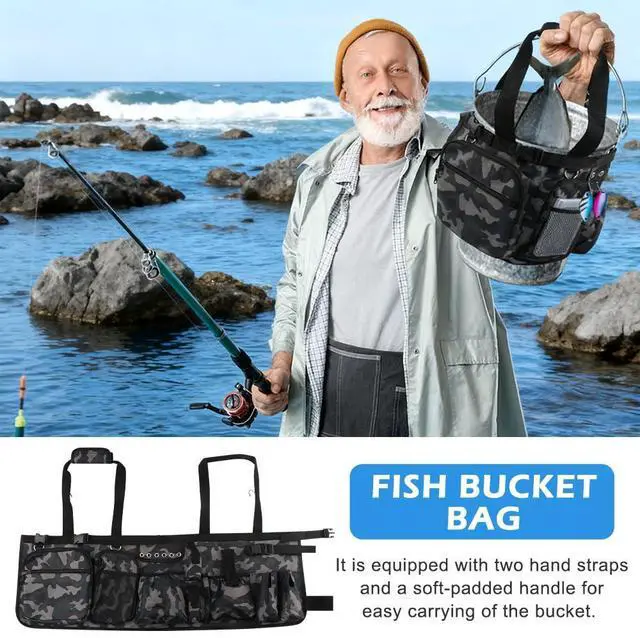 Alt view image 5 of 7 - Fishing Bucket Organizer for 5 Gallon Bucket,Outdoor Ice-Fishing Tackle Bag with Bait Buckets Cover,Adjustable Buckle,Multi-Pockets for Fishing Gear & Accessories Storage