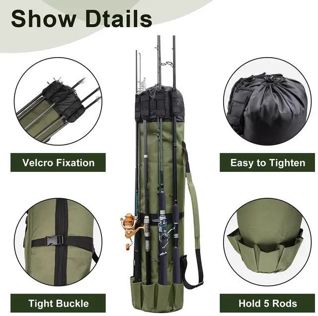 Alt view image 3 of 6 - Fishing Rod Bag Holds 5 Poles, Portable Foldable Fishing Pole Case | Large capacity for rods and tackle, lightweight foldable design for easy transport, for outdoor fishing trips
