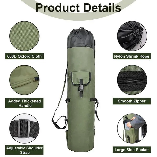 Alt view image 2 of 6 - Fishing Rod Bag Holds 5 Poles, Portable Foldable Fishing Pole Case | Large capacity for rods and tackle, lightweight foldable design for easy transport, for outdoor fishing trips
