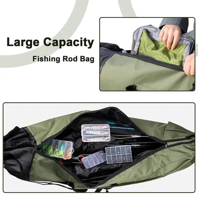 Alt view image 5 of 6 - Fishing Rod Bag Holds 5 Poles, Portable Foldable Fishing Pole Case | Large capacity for rods and tackle, lightweight foldable design for easy transport, for outdoor fishing trips