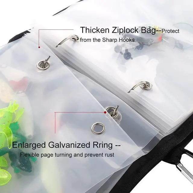 Alt view image 3 of 3 - Fishing Tackle Binder Lure Biat Organized Storage for Soft Worms Rigs Jigs and Lines Fishing Tackle Wallet Case with 15+5pcs Transparent Thickened Ziplock Bag (10pcs Ziplock Transparent Bag)