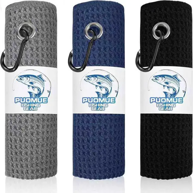Main image of 3 Pack Microfiber Fishing Towels with Clip, 16" x 16", Waffle Pattern for Effective Cleaning of Fishing Gears or Dirty Hands, Perfect for Camping Towels and Hiking Towles