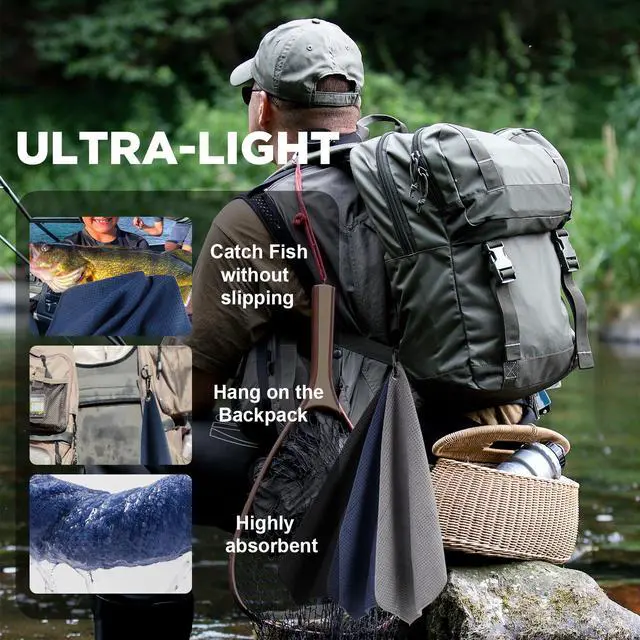 Alt view image 7 of 7 - 3 Pack Microfiber Fishing Towels with Clip, 16" x 16", Waffle Pattern for Effective Cleaning of Fishing Gears or Dirty Hands, Perfect for Camping Towels and Hiking Towles
