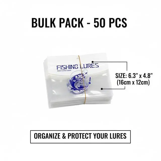 Alt view image 7 of 7 - 50pcs Soft Plastic Bait Packaging Bags,Fishing Hook Package Storage Bags, 6"x4" Waterproof Zipper Bags | Thickened PE Material with Reinforced Seams