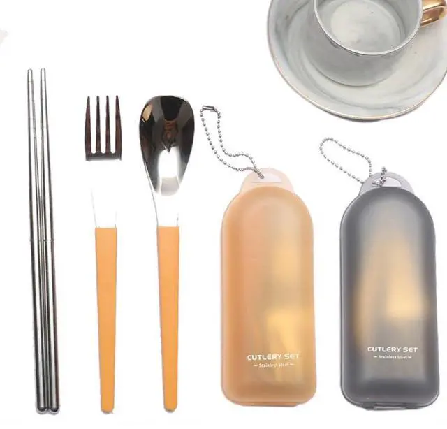 Main image of 2Pack Folding Stainless Steel Cutlery Set with Case, Travel Foldable Collapsible Portable Tableware Utensil Spoon Fork Chopsticks for Picnic