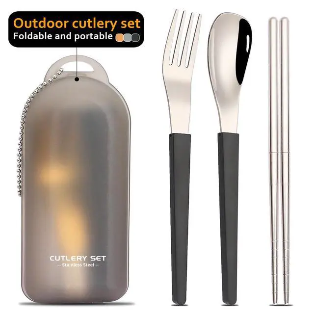 Alt view image 2 of 7 - 2Pack Folding Stainless Steel Cutlery Set with Case, Travel Foldable Collapsible Portable Tableware Utensil Spoon Fork Chopsticks for Picnic