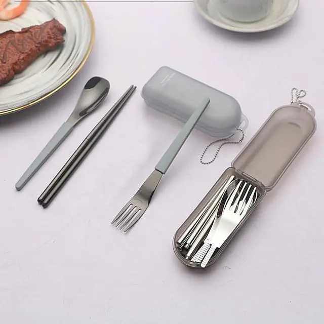 Alt view image 3 of 7 - 2Pack Folding Stainless Steel Cutlery Set with Case, Travel Foldable Collapsible Portable Tableware Utensil Spoon Fork Chopsticks for Picnic