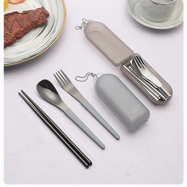Alt view image 4 of 7 - 2Pack Folding Stainless Steel Cutlery Set with Case, Travel Foldable Collapsible Portable Tableware Utensil Spoon Fork Chopsticks for Picnic