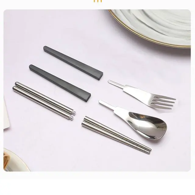 Alt view image 7 of 7 - 2Pack Folding Stainless Steel Cutlery Set with Case, Travel Foldable Collapsible Portable Tableware Utensil Spoon Fork Chopsticks for Picnic