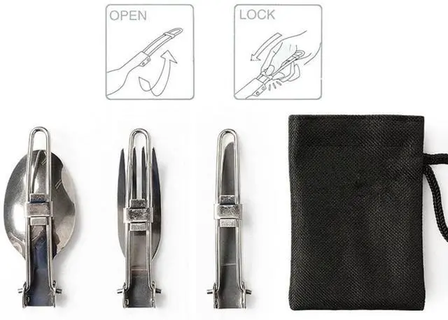 Alt view image 5 of 5 - Folding Spoon Fork Knife Set Portable 3 in 1 Folding Dinner Flatware Utensils Stainless Steel Perfect for Camping Picnic Travel Hiking Backpacking