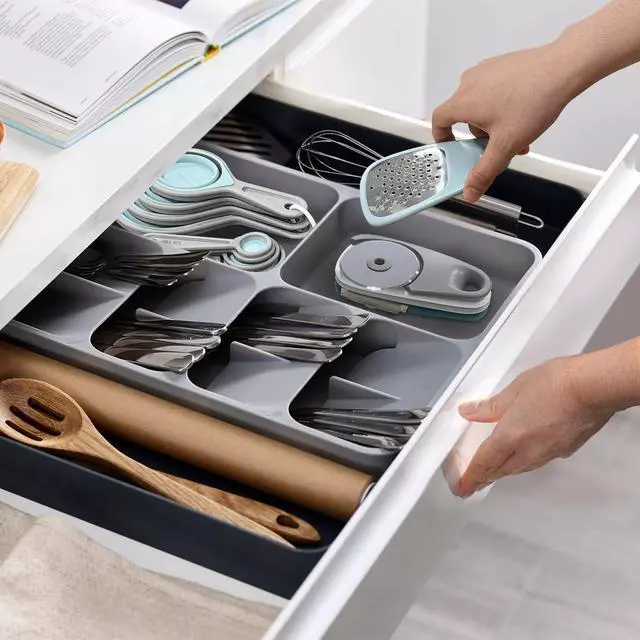 Alt view image 2 of 7 - Kitchen Gadgets Set 13 Piece, Essentials for Kitchen RV Camper, Blue | Space Saving Cooking Tools, Includes Cheese Grater, Pizza Cutter, Peeler, Bottle Opener, Garlic Grinder