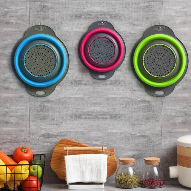 Alt view image 4 of 7 - Collapsible Colander Set of 3 Round Silicone Kitchen Strainer Set - 2 pcs 4 Quart and 1 pcs 2 Quart- Perfect for Draining Pasta, Vegetable and fruit (green,blue, purple)