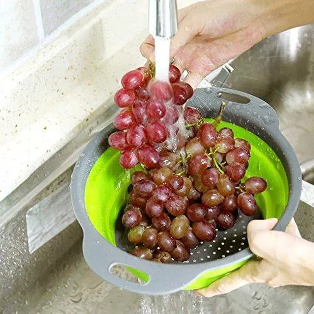 Alt view image 6 of 7 - Collapsible Colander Set of 3 Round Silicone Kitchen Strainer Set - 2 pcs 4 Quart and 1 pcs 2 Quart- Perfect for Draining Pasta, Vegetable and fruit (green,blue, purple)