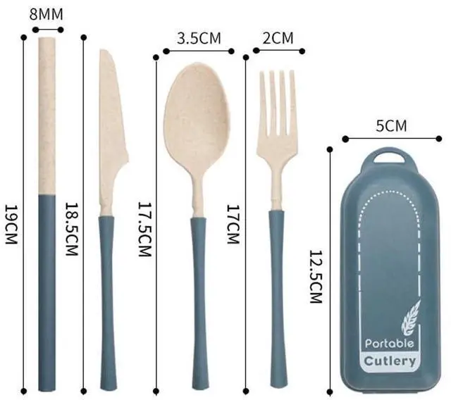 Alt view image 5 of 7 - 4Pack Folding Cutlery Set with Case, Travel Foldable Collapsible Portable Wheat Spoon Fork Straw Utensil Tableware for Picnic Camping