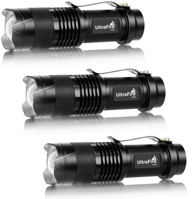 Main image of 300 Lumens Single Mod Mini AA LED Flashlights 3 Pack | Adjustable focus for flood or spot lighting; aluminum body; uses 1 AA or 14500 battery per light; batteries not included.