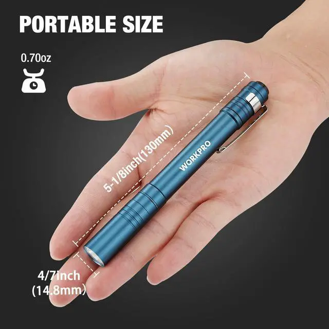 Alt view image 2 of 7 - LED Pen Light, Aluminum Pen Flashlight, Pocket Flashlight with Clip | for Inspection, Emergency, Everyday, 2AAA Batteries Included, Blue (4-Pack)