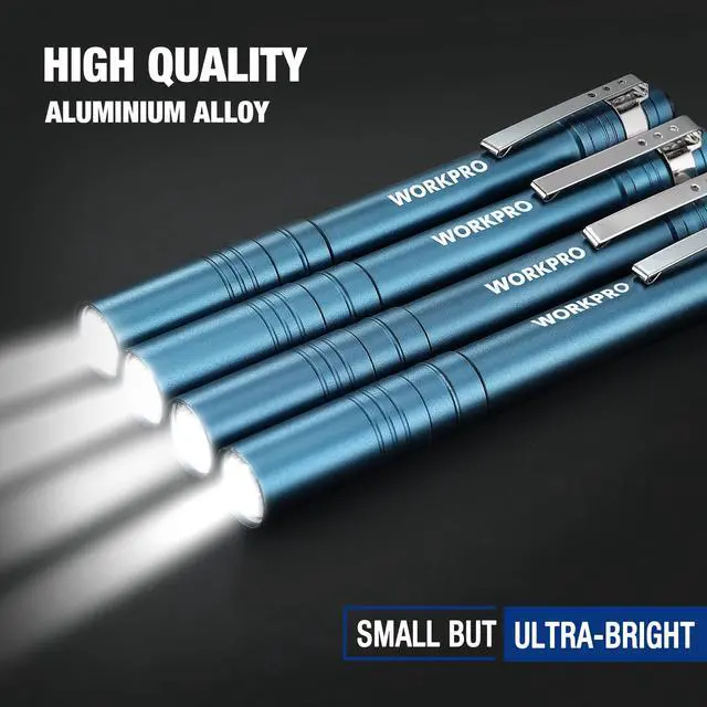 Alt view image 3 of 7 - LED Pen Light, Aluminum Pen Flashlight, Pocket Flashlight with Clip | for Inspection, Emergency, Everyday, 2AAA Batteries Included, Blue (4-Pack)