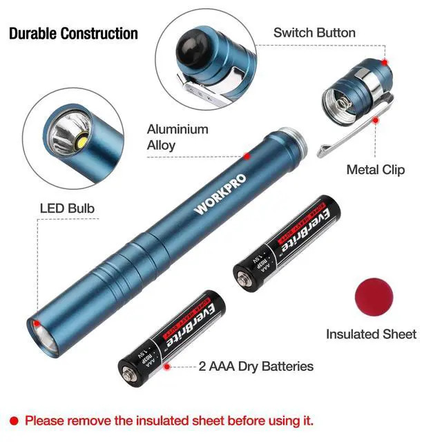 Alt view image 4 of 7 - LED Pen Light, Aluminum Pen Flashlight, Pocket Flashlight with Clip | for Inspection, Emergency, Everyday, 2AAA Batteries Included, Blue (4-Pack)