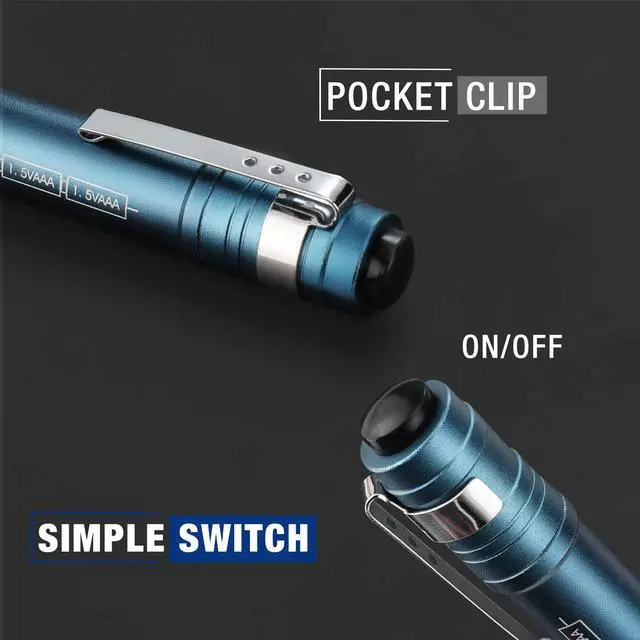 Alt view image 5 of 7 - LED Pen Light, Aluminum Pen Flashlight, Pocket Flashlight with Clip | for Inspection, Emergency, Everyday, 2AAA Batteries Included, Blue (4-Pack)