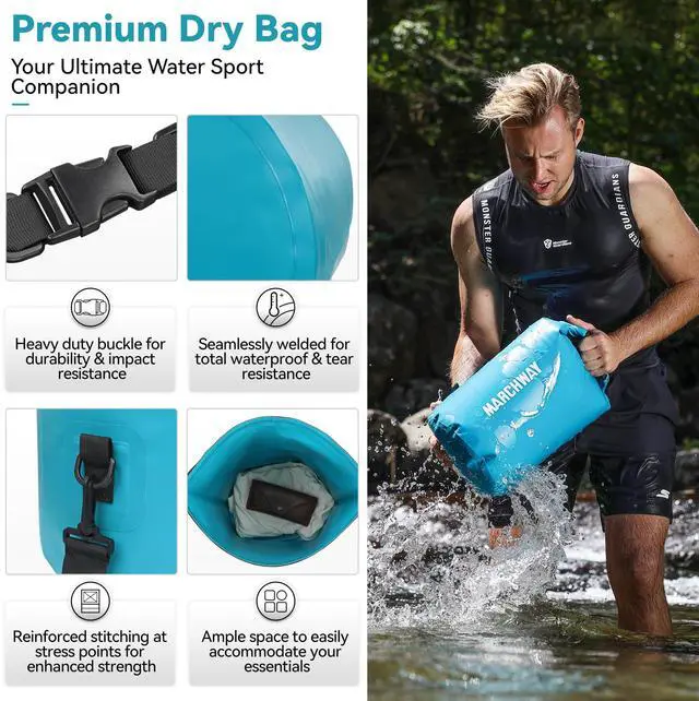 Alt view image 2 of 7 - Floating Waterproof Dry Bag Backpack 5L/10L/20L/30L/40L, Roll Top Sack Keeps Gear Dry for Kayaking, Rafting, Boating, Swimming, Camping, Hiking, Beach, Fishing (Teal, 10L)