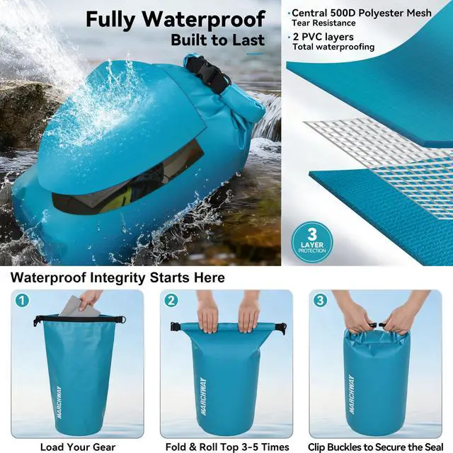 Alt view image 3 of 7 - Floating Waterproof Dry Bag Backpack 5L/10L/20L/30L/40L, Roll Top Sack Keeps Gear Dry for Kayaking, Rafting, Boating, Swimming, Camping, Hiking, Beach, Fishing (Teal, 10L)