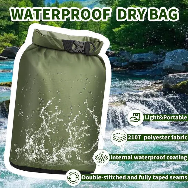 Alt view image 3 of 7 - Dry Bag Waterproof 3 Pack Lightweight Dry Sack, 6L&10L&20L Outdoor Stuff Sack, Durable Wet Dry Storage Bag for Hiking, Backpacking, Camping, Kayaking, Swimming, Boating- Green