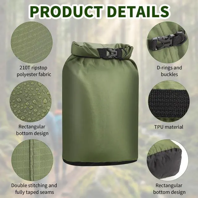 Alt view image 4 of 7 - Dry Bag Waterproof 3 Pack Lightweight Dry Sack, 6L&10L&20L Outdoor Stuff Sack, Durable Wet Dry Storage Bag for Hiking, Backpacking, Camping, Kayaking, Swimming, Boating- Green