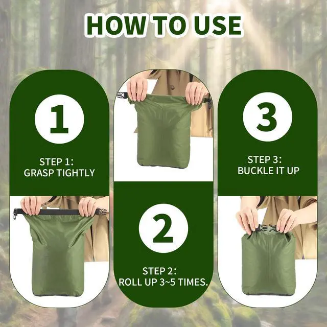 Alt view image 6 of 7 - Dry Bag Waterproof 3 Pack Lightweight Dry Sack, 6L&10L&20L Outdoor Stuff Sack, Durable Wet Dry Storage Bag for Hiking, Backpacking, Camping, Kayaking, Swimming, Boating- Green