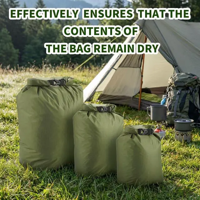 Alt view image 5 of 7 - Dry Bag Waterproof 3 Pack Lightweight Dry Sack, 6L&10L&20L Outdoor Stuff Sack, Durable Wet Dry Storage Bag for Hiking, Backpacking, Camping, Kayaking, Swimming, Boating- Green