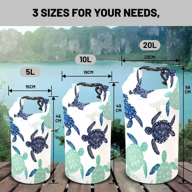 Alt view image 6 of 7 - 5L Waterproof Dry Bag, Roll Top Sea Turtle Backpack for Kayaking Boating | Floating Lightweight Waterproof Backpack with Roll Top Closure for Kayaking Boating Fishing Swimming Camping
