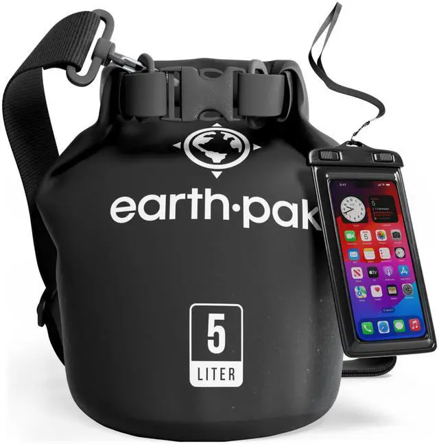Main image of 5L Waterproof Dry Bag - Marine Roll Top Dry Sack for Kayaking | Black 5L roll top dry bag: abrasion resistant 500D PVC for boating, paddleboarding, rafting and beach days