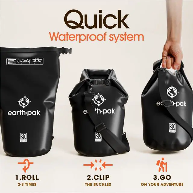 Alt view image 5 of 7 - 5L Waterproof Dry Bag - Marine Roll Top Dry Sack for Kayaking | Black 5L roll top dry bag: abrasion resistant 500D PVC for boating, paddleboarding, rafting and beach days